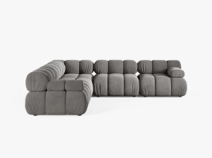 COLTAR MODULAR BELLIS, GRI DESCHIS, CU TAPITERIE DIN CATIFEA BLUVEL, MICADONI - Img 2