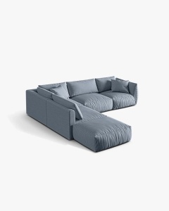 COLTAR MODULAR CHRIS, PE STANGA, 290X295, ALBASTRU PAL, CU TAPITERIE DIN TEXTIL STRUCTURAT LINS, MICADONI - Img 2