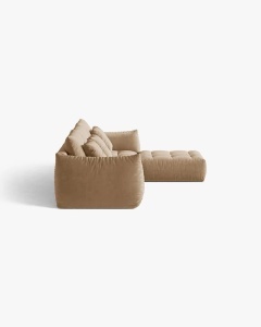 COLTAR MODULAR, CU 2 LOCURI, BLOOM, BEJ MIGDALA, 327 CM, CU TAPITERIE DIN TEXTIL CATIFEA CASINO, MICADONI - Img 3