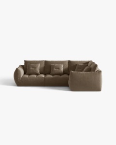 COLTAR MODULAR, CU 4 LOCURI, BLOOM, PE DREAPTA, MARO DESCHIS, 316 CM, CU TAPITERIE DIN TEXTIL CATIFEA CASINO, MICADONI