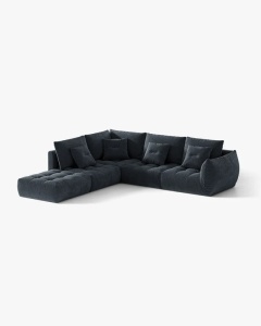 COLTAR MODULAR, CU 4 LOCURI, BLOOM, PE STANGA, ALBASTRU MARIN, 316 CM, CU TAPITERIE DIN TEXTIL STRUCTURAT WIND, MICADONI - Img 2