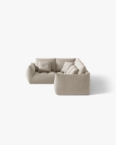 COLTAR MODULAR, CU 4 LOCURI, BLOOM, PE STANGA, BEJ DESCHIS, 316 CM, CU TAPITERIE DIN TEXTIL CATIFEA CASINO, MICADONI - Img 3