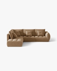 COLTAR MODULAR, CU 4 LOCURI, BLOOM, PE STANGA, BEJ MIGDALA, 316 CM, CU TAPITERIE DIN TEXTIL CATIFEA CASINO, MICADONI