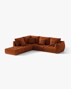 COLTAR MODULAR, CU 4 LOCURI, BLOOM, PE STANGA, CARAMIZIU, 316 CM, CU TAPITERIE DIN TEXTIL CATIFEA CASINO, MICADONI - Img 2