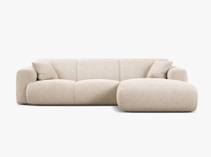 COLTAR MOLINO, 225 CM, PE DREAPTA, BEJ, CU TAPITERIE DIN TEXTIL BOUCLE BALOO, MICADONI