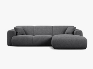 COLTAR MOLINO, 225 CM, PE DREAPTA, GRI INCHIS, CU TAPITERIE DIN TEXTIL BOUCLE BALOO, MICADONI