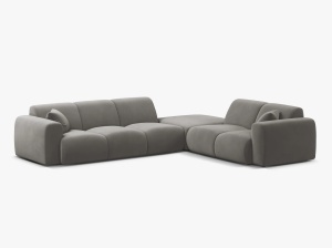 COLTAR MOLINO, 315 CM, PE DREAPTA, GRI, CU TAPITERIE DIN TEXTIL CATIFEA VELVET CASINO, MICADONI