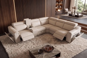 COLTAR MULTIFUNCTIONAL PRIME, 300X270CM, CU SPATIU DE DEPOZITARE, PRIZE, REALIZAT DIN LEMN SI PIELE ECO, CULOARE BEJ - Img 13