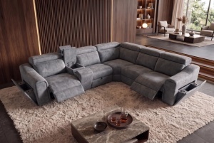 COLTAR MULTIFUNCTIONAL PRIME, 300X270CM, CU SPATIU DE DEPOZITARE, PRIZE, REALIZAT DIN LEMN SI TEXTIL FOARTE FIN, CULOARE GRI - Img 6