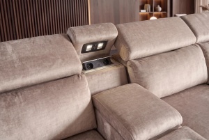 COLTAR MULTIFUNCTIONAL PRIME, 300X270CM, CU SPATIU DE DEPOZITARE, TETIERE REGLABILE, PRIZE, REALIZAT DIN LEMN SI CATIFEA, CULOARE BEJ - Img 4