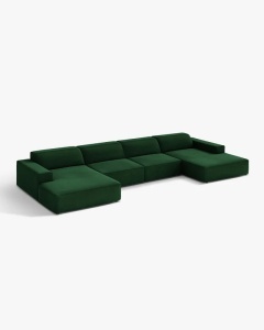 COLTAR PANORAMIC, CU 6 LOCURI, JODIE, 364X162 CM, ADANCIME SCAUN 62 CM, VERDE SMARALD, TAPITAT CU TAPITERIE DIN TEXTIL CATIFEA BLUVEL MICADONI - Img 2