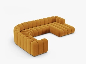 COLTAR PANORAMIC LUPIN, 370, PE STANGA, GALBEN, CU TAPITERIE DIN TEXTIL CATIFEA VENUS, MICADONI - Img 3