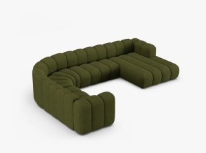 COLTAR PANORAMIC LUPIN, 370, PE STANGA, VERDE MASLINIU INCHIS, CU TAPITERIE DIN TEXTIL BOUCLE BALOO, MICADONI - Img 3