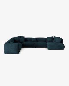 COLTAR PANORAMIC MARTINA, 160X106 CM, PE STANGA, ALBASTRU INCHIS, TAPITAT CU TAPITERIE DIN TEXTIL CATIFEA VOGUE, MICADONI