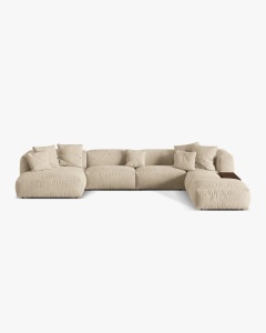 COLTAR PANORAMIC MARTINA, BEJ DESCHIS, 406 CM, DREAPTA, CU TAPITERIE DIN TEXTIL CATIFEA VOGUE, MICADONI