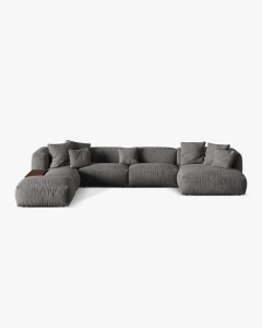 COLTAR PANORAMIC MARTINA, GRI, 406 CM, STANGA, CU TAPITERIE DIN TEXTIL CATIFEA VOGUE, MICADONI