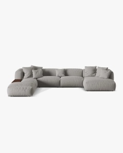 COLTAR PANORAMIC MARTINA, GRI DESCHIS, 406 CM, STANGA, CU TAPITERIE DIN TEXTIL STRACTURAT BOSTON, MICADONI