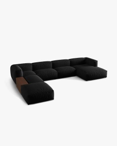 COLTAR PANORAMIC MARTINA, NEGRU, 406 CM, STANGA, CU TAPITERIE DIN TEXTIL STRACTURAT BOSTON, MICADONI - Img 2