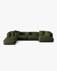 COLTAR PANORAMIC MARTINA, VERDE, 406 CM, STANGA, CU TAPITERIE DIN TEXTIL STRACTURAT BOSTON, MICADONI