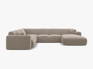 COLTAR PANORAMIC MOLINO, PE STANGA, BEJ DESCHIS, 326 CM, , CU TAPITERIE DIN TEXTIL CATIFEA VELVET CASINO, MICADONI - Img 2