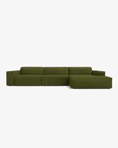 COLTAR PE DREAPTA JODIE, CU 4 LOCURI, 284X162 CM, ADANCIME SCAUN 62 CM, VERDE MASLINIU INCHIS, TAPITAT CU TAPITERIE DIN TEXTIL BOUCLE BALOO, MICADONI
