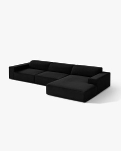 COLTAR PE DREAPTA JODIE, CU 4 LOCURI, 284X162 CM, ADANCIME SCAUN 62 CM, NEGRU, TAPITAT CU TAPITERIE DIN TEXTIL CATIFEA BLUVEL, MICADONI - Img 2