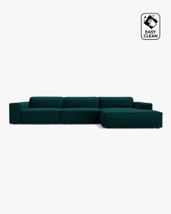 COLTAR PE DREAPTA JODIE, CU 4 LOCURI, 284X162 CM, ADANCIME SCAUN 62 CM, PETROL INCHIS, TAPITAT CU TAPITERIE DIN TEXTIL CATIFEA VENUS, MICADONI