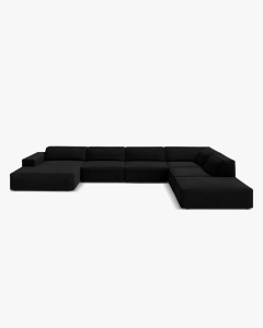 COLTAR PE DREAPTA JODIE, CU 7 LOCURI, 361X258 CM, ADANCIME SCAUN 62 CM, NEGRU, TAPITAT CU TAPITERIE DIN TEXTIL CATIFEA VENUS, MICADONI