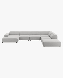 COLTAR PE DREAPTA JODIE, CU 7 LOCURI, 361X258 CM, ADANCIME SCAUN 62 CM, GRI DESCHIS, TAPITAT CU TAPITERIE DIN TEXTIL STRUCTURAT MEGAN, MICADONI