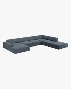 COLTAR PE DREAPTA JODIE, CU 7 LOCURI, 361X258 CM, ADANCIME SCAUN 62 CM, ALBASTRU, TAPITAT CU TAPITERIE DIN TEXTIL STRUCTURAT MEGAN, MICADONI - Img 2