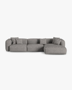 COLTAR PE DREAPTA MARTINA, 330X176 CM, ADANCIME SCAUN 90 CM, GRI GRAFIT, TAPITAT CU TAPITERIE DIN TEXTIL BOUCLE MONET, MICADONI