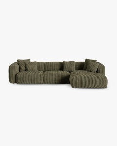 COLTAR PE DREAPTA MARTINA, 330X176 CM, ADANCIME SCAUN 90 CM, VERDE MUSCHI, TAPITAT CU TAPITERIE DIN TEXTIL CORDOI TILIA, MICADONI