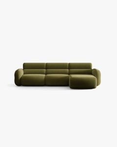 COLTAR PE DREAPTA, NEO, VERDE MASLINIU INCHIS, 305X165 CM, TAPITAT CU TAPITERIE DIN TEXTIL BOUCLE BALOO, MICADONI