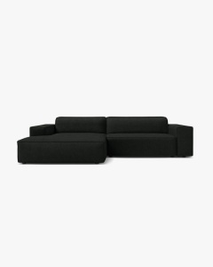 COLTAR PE STANGA, CU 3 LOCURI JODIE, 224X162 CM, ADANCIME SCAUN 62 CM, NEGRU, TAPITAT CU TAPITERIE DIN TEXTIL BOUCLE BALOO, MICADONI