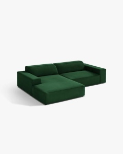 COLTAR PE STANGA JODIE, CU 3 LOCURI, 224X162 CM, ADANCIME SCAUN 62 CM, VERDE SMARALD, TAPITAT CU TAPITERIE DIN TEXTIL CATIFEA BLUVEL MICADONI - Img 2