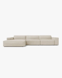 COLTAR PE STANGA JODIE, CU 4 LOCURI, 284X162 CM, ADANCIME SCAUN 62 CM, BEJ, TAPITAT CU TAPITERIE DIN TEXTIL BOUCLE BALOO, MICADONI