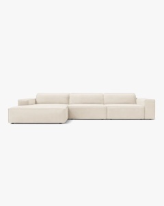 COLTAR PE STANGA JODIE, CU 4 LOCURI, 284X162 CM, ADANCIME SCAUN 62 CM, BEJ DESCHIS, TAPITAT CU TAPITERIE DIN TEXTIL CATIFEA BLUVEL, MICADONI