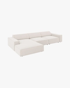 COLTAR PE STANGA JODIE, CU 4 LOCURI, 284X162 CM, ADANCIME SCAUN 62 CM, BEJ DESCHIS, TAPITAT CU TAPITERIE DIN TEXTIL STRUCTURAT MEGAN, MICADONI - Img 3