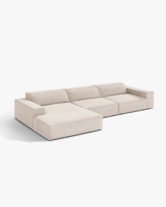 COLTAR PE STANGA JODIE, CU 4 LOCURI, 284X162 CM, ADANCIME SCAUN 62 CM, BEJ DESCHIS, TAPITAT CU TAPITERIE DIN TEXTIL CATIFEA VENUS, MICADONI - Img 2