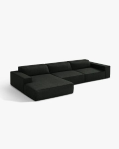 COLTAR PE STANGA JODIE, CU 4 LOCURI, 284X162 CM, ADANCIME SCAUN 62 CM, NEGRU, TAPITAT CU TAPITERIE DIN TEXTIL BOUCLE BALOO, MICADONI - Img 2