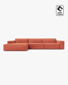 COLTAR PE STANGA JODIE, CU 4 LOCURI, 284X162 CM, ADANCIME SCAUN 62 CM, CORAI, TAPITAT CU TAPITERIE DIN TEXTIL CATIFEA VENUS, MICADONI