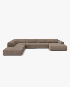 COLTAR PE STANGA JODIE, CU 7 LOCURI, 361X258 CM, ADANCIME SCAUN 62 CM, CAPPUCCINO, TAPITAT CU TAPITERIE DIN TEXTIL STRUCTURAT LIBERTY, MICADONI