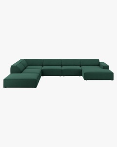 COLTAR PE STANGA JODIE, CU 7 LOCURI, 361X258 CM, ADANCIME SCAUN 62 CM, VERDE, TAPITAT CU TAPITERIE DIN TEXTIL STRUCTURAT MEGAN, MICADONI