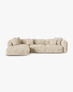 COLTAR PE STANGA MARTINA, 330X176 CM, ADANCIME SCAUN 90 CM, BEJ DESCHIS, TAPITAT CU TAPITERIE DIN TEXTIL CORDOI TILIA, MICADONI