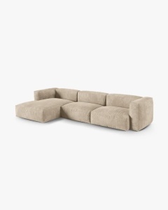 COLTAR PE STANGA MARTINA, 330X176 CM, ADANCIME SCAUN 90 CM, BEJ DESCHIS, TAPITAT CU TAPITERIE DIN TEXTIL CATIFEA VOGUE, MICADONI - Img 2