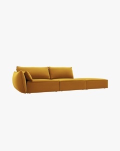 COLTAR SPATIOS SI CONFORTABIL KAELLE, 264 CM, PE DREAPTA, GALBEN, CU TAPITERIE DIN TEXTIL CATIFEA BLUVEL, MICADONI - Img 2