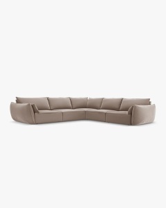 COLTAR SPATIOS SI CONFORTABIL KAELLE, 286 CM, CU 7 LOCURI, CAPPUCCINO, CU TAPITERIE DIN TEXTIL CATIFEA BLUVEL, MICADONI - Img 2