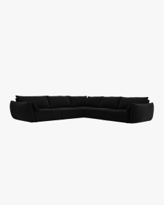 COLTAR SPATIOS SI CONFORTABIL KAELLE, 286 CM, CU 7 LOCURI, NEGRU, CU TAPITERIE DIN TEXTIL CATIFEA BLUVEL, MICADONI - Img 2