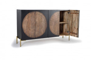 COMODA 145CM, NEGRU/NUC INCHIS, DIN LEMN DE MANGO, 4 USI, GINER Y COLOMER - Img 3