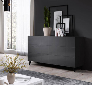 COMODA, CAMA-REJA-KOM2D-GRA/GRA, DIN PLACI LAMINATE SI MDF DIVERSE NUANTE, DESIGN MODERN - Img 1